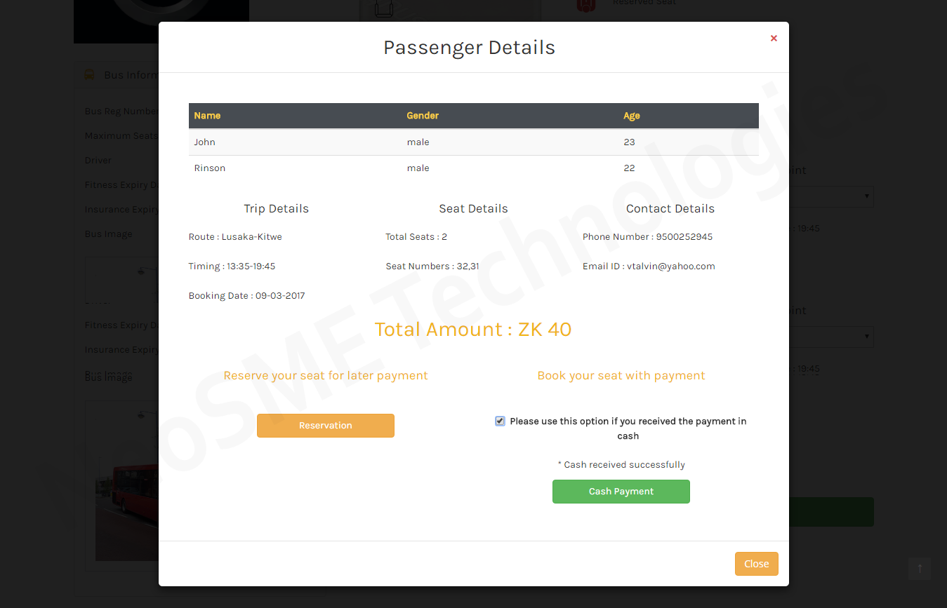 Booked ticket details