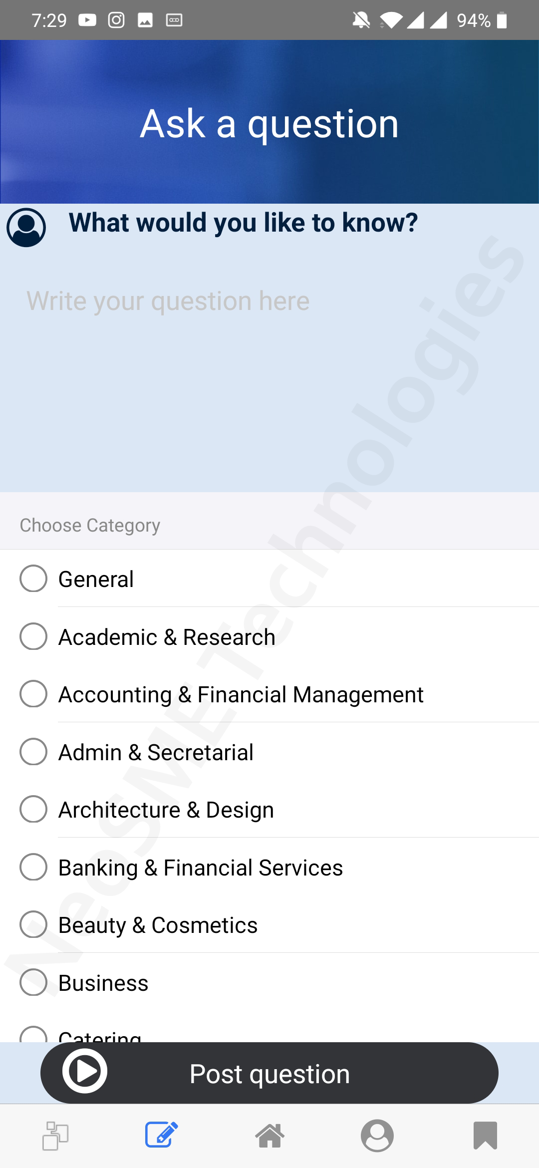 Ask a Question screen