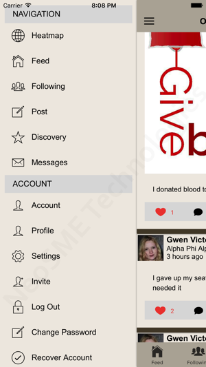 Sidebar with a list of features